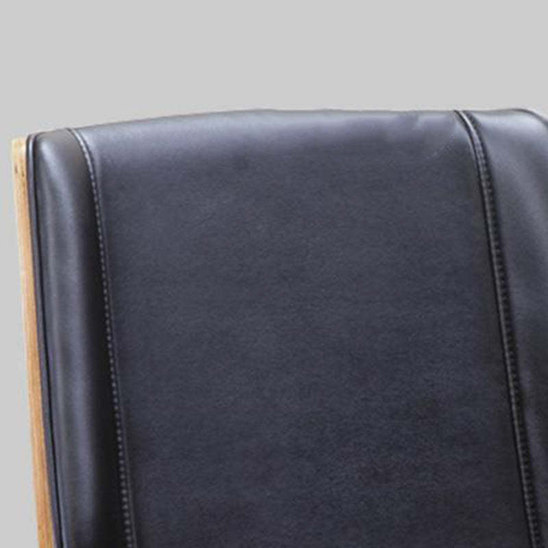 Nordic Leather Steel Swivel Desk Chair — Black Seat & White Frame / Fixed Leg