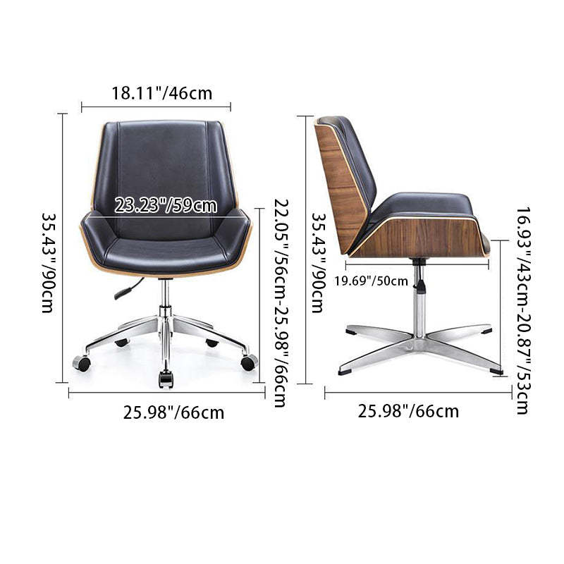 Nordic Leather Steel Swivel Desk Chair — Black Seat & White Frame / Wheeled Leg