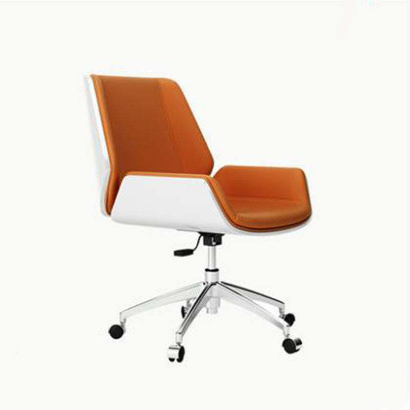 Black leather desk office chairs - nordic — Wheeled Leg / Orange / White