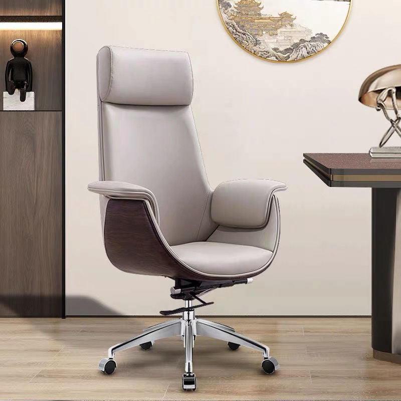 Modern Microfiber Leather Wood Grain Desk Chair — Low Back / Black