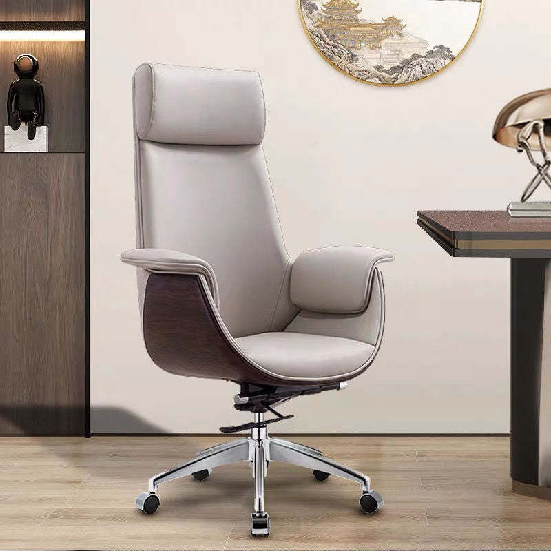Modern Microfiber Leather Wood Grain Desk Chair — Low Back / Black