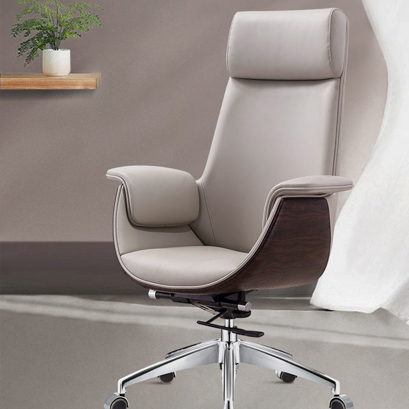 Modern Microfiber Leather Wood Grain Desk Chair — Low Back / Khaki