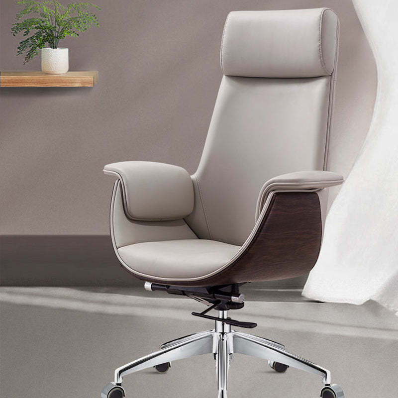 Modern Microfiber Leather Wood Grain Desk Chair — Low Back / Khaki