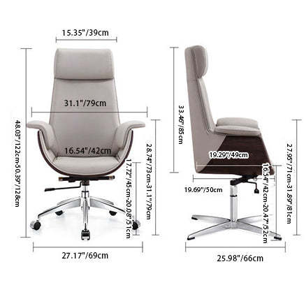 Modern Microfiber Leather Wood Grain Desk Chair — High Back / Gray