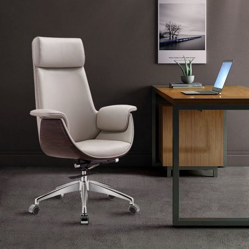 Modern Microfiber Leather Wood Grain Desk Chair — Low Back / Gray