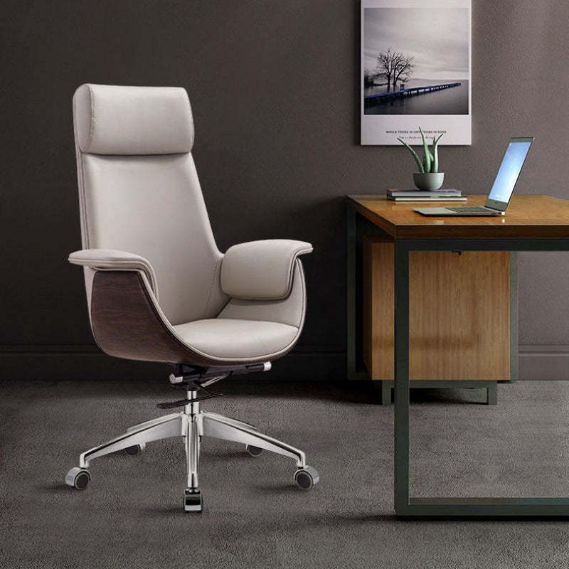 Modern Microfiber Leather Wood Grain Desk Chair — Low Back / Gray