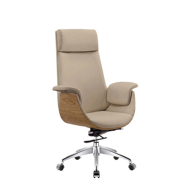 Modern Microfiber Leather Wood Grain Desk Chair