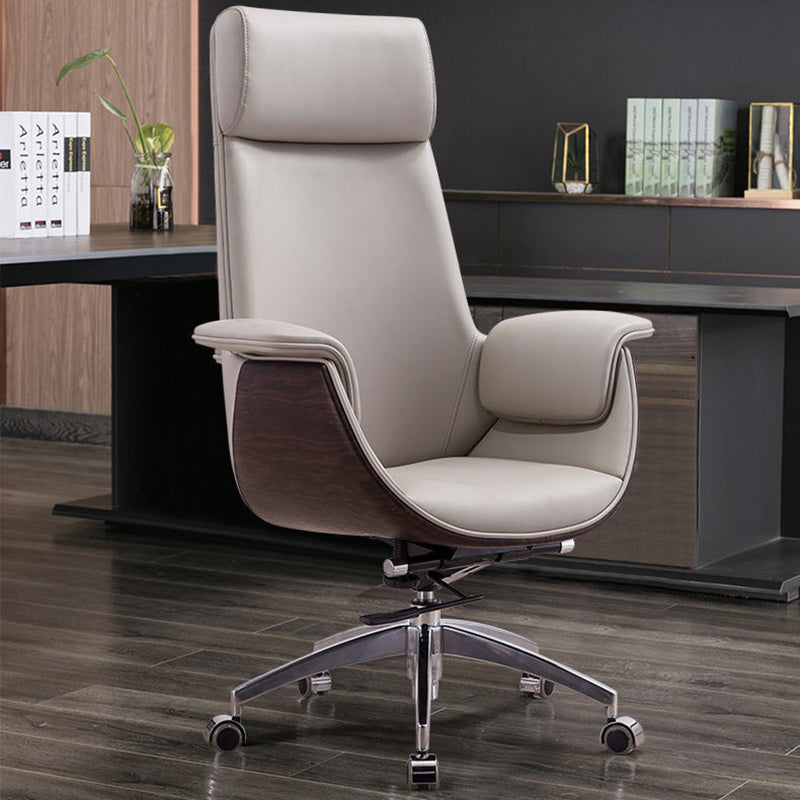 Modern Microfiber Leather Wood Grain Desk Chair