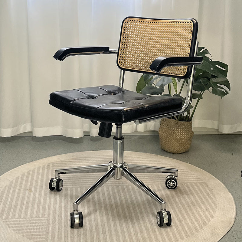Retro Rattan PU Steel Liftable Desk Chair