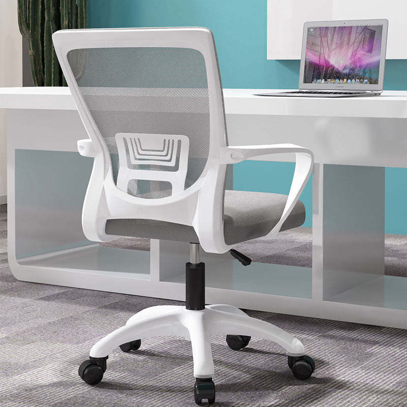 Modern Mesh Nylon Steel Latex Desk Chair — Nylon / Roller Wheel + Sponge Seat / White + Gray