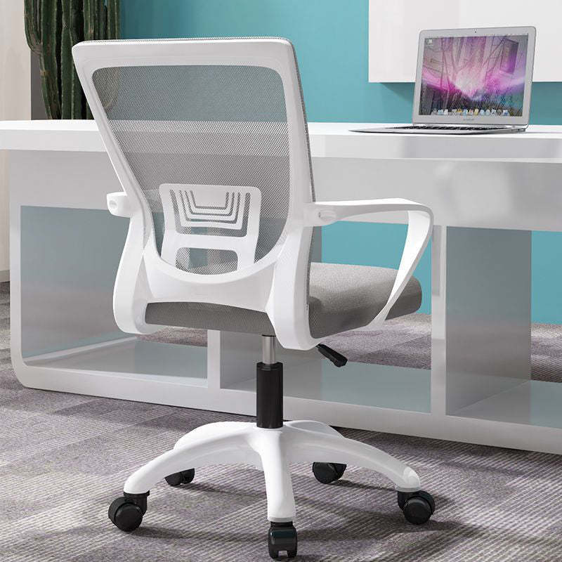 Lighom nylon mesh steel office chairs for study — Roller Wheel & Sponge Seat / White & Gray