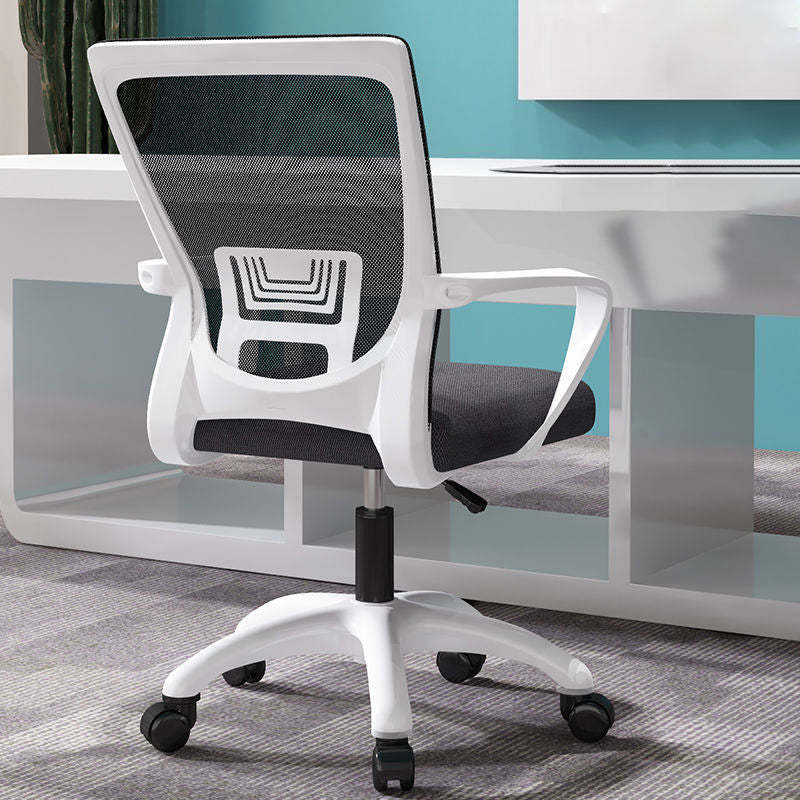 Modern Mesh Nylon Steel Latex Desk Chair — Steel / Roller Wheel + Sponge Seat / White + Gray
