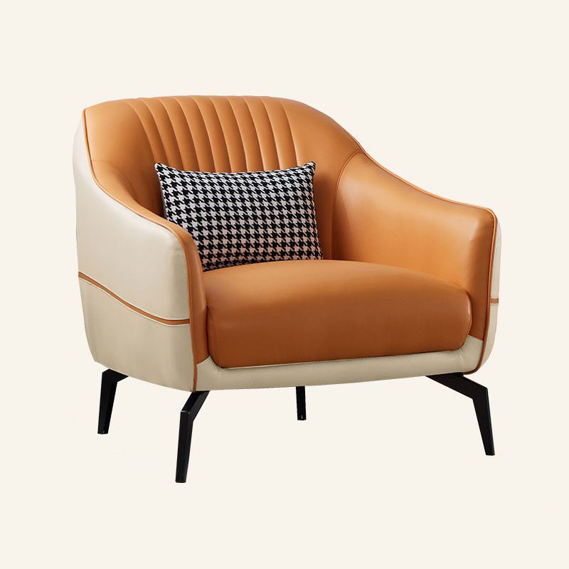 Scandinavian Leather Wood Streak Accent Chair