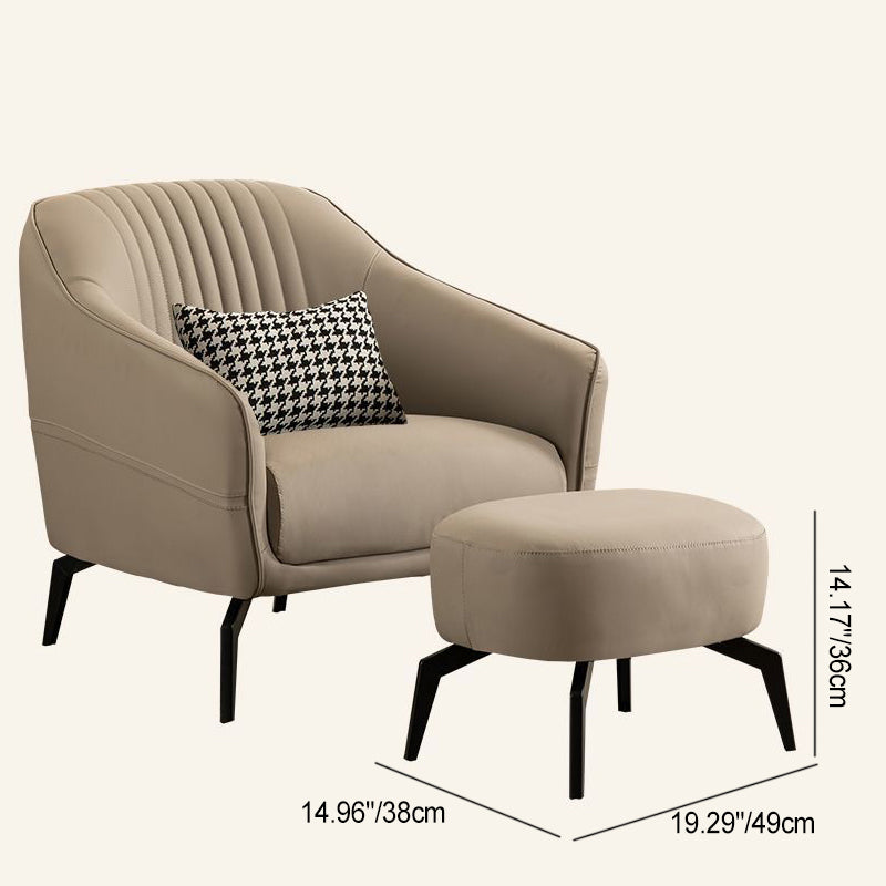 Scandinavian Leather Wood Streak Accent Chair — With Footrest / Brown