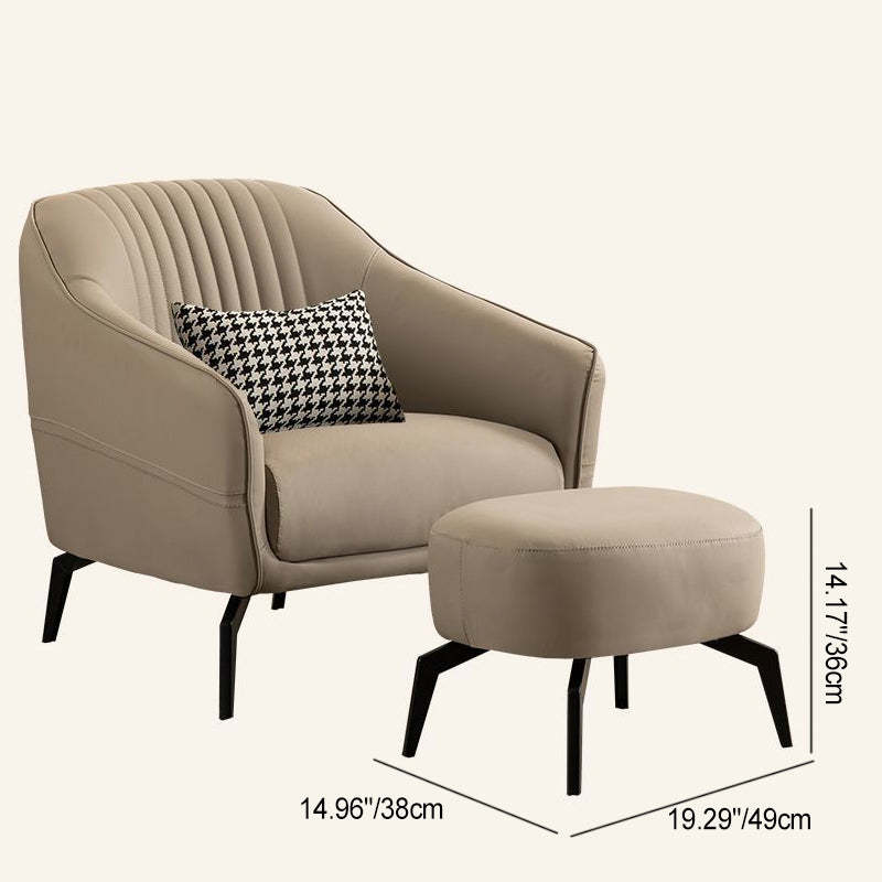 Scandinavian Leather Wood Streak Accent Chair — With Footrest / Brown