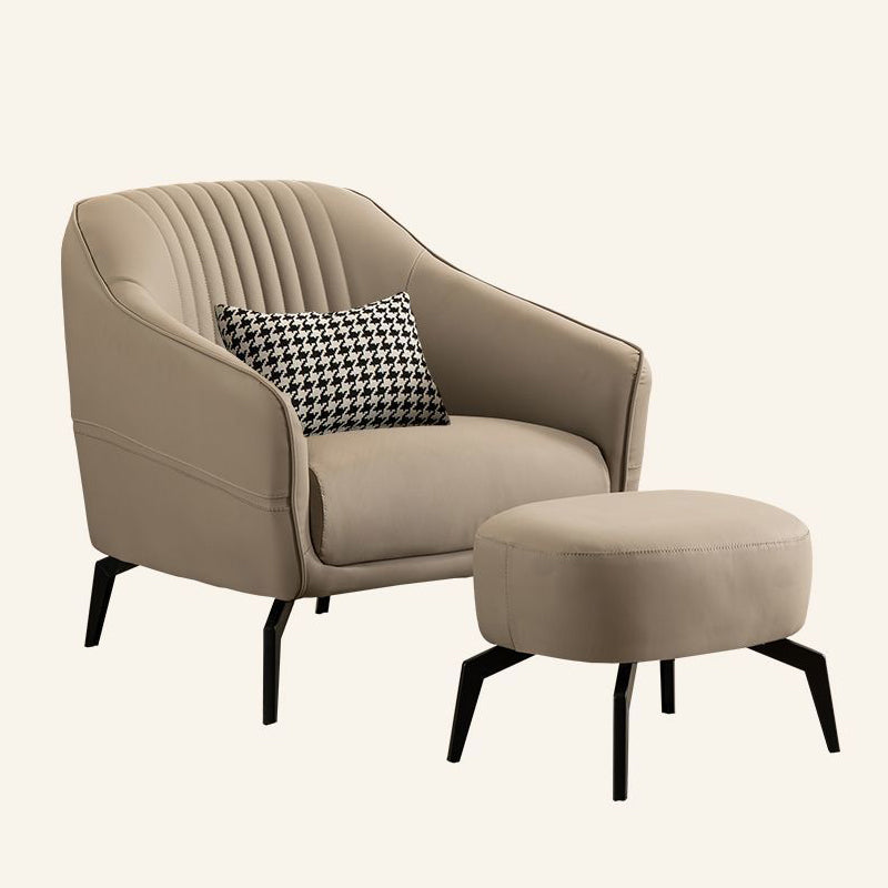 Scandinavian Leather Wood Streak Accent Chair