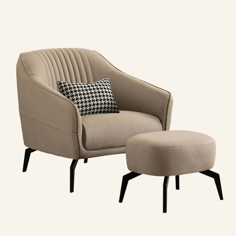 Scandinavian Leather Wood Streak Accent Chair