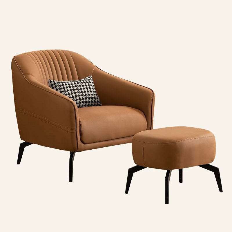 Scandinavian Leather Wood Streak Accent Chair
