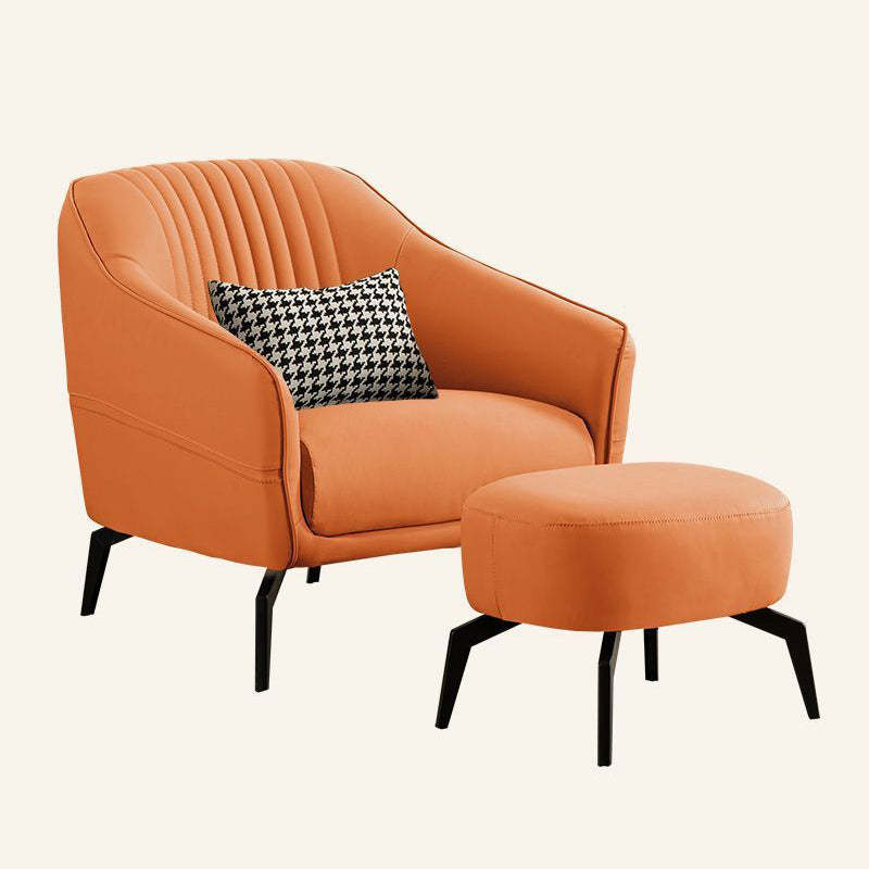 Scandinavian Leather Wood Streak Accent Chair