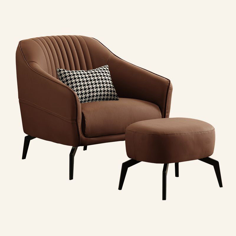 Scandinavian Leather Wood Streak Accent Chair