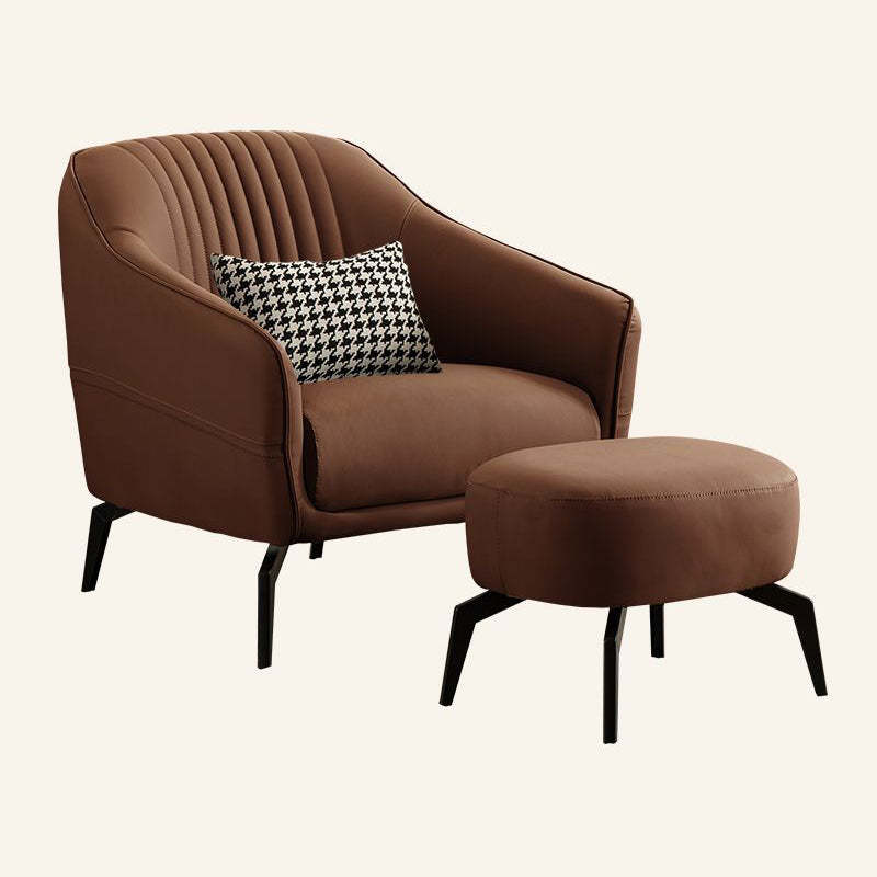 Scandinavian Leather Wood Streak Accent Chair