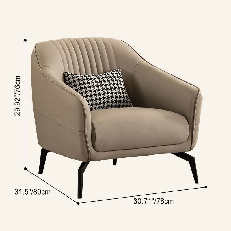 Scandinavian Leather Wood Streak Accent Chair — Without Footrest / Green