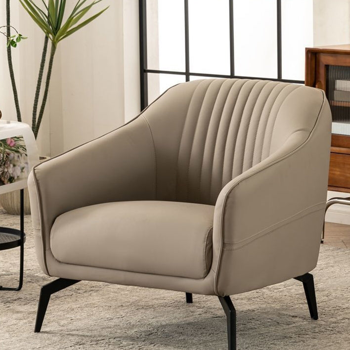 Scandinavian Leather Wood Streak Accent Chair