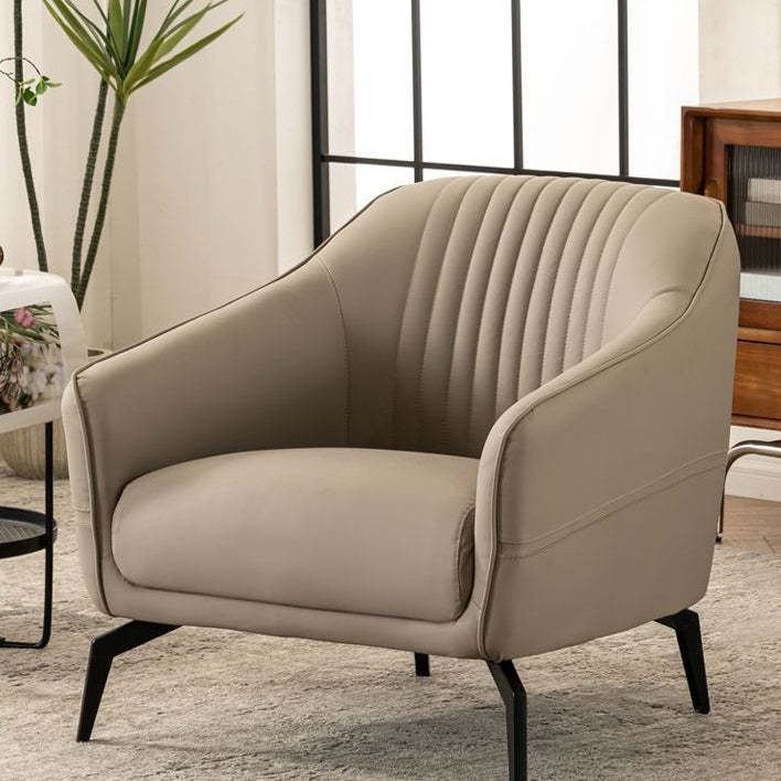Scandinavian Leather Wood Streak Accent Chair