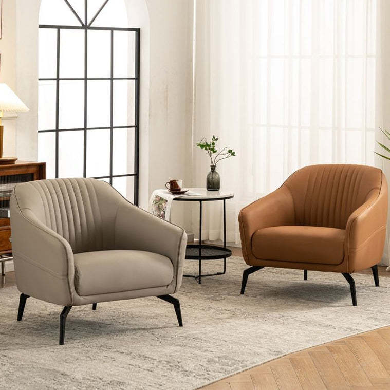 Scandinavian Leather Wood Streak Accent Chair — Without Footrest / Brown
