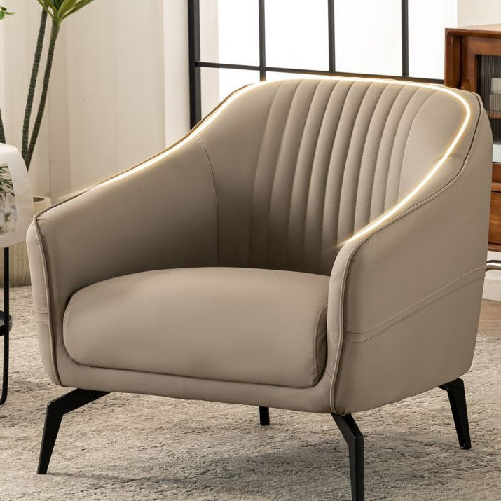 Scandinavian Leather Wood Streak Accent Chair — Without Footrest / Gray