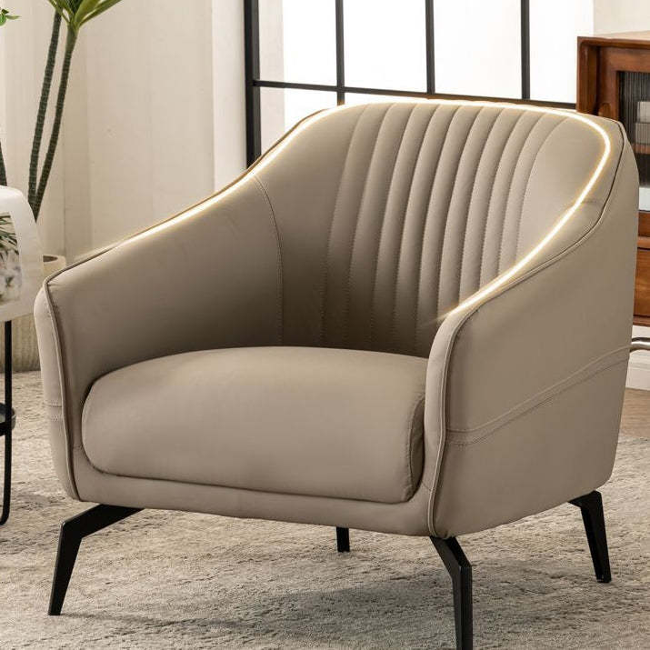 Scandinavian Leather Wood Streak Accent Chair — Without Footrest / Gray