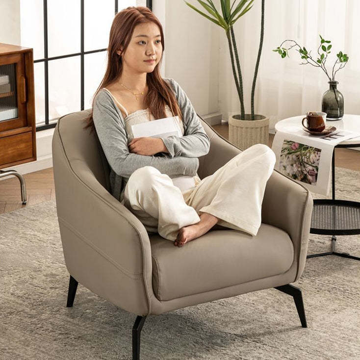 Scandinavian Leather Wood Streak Accent Chair