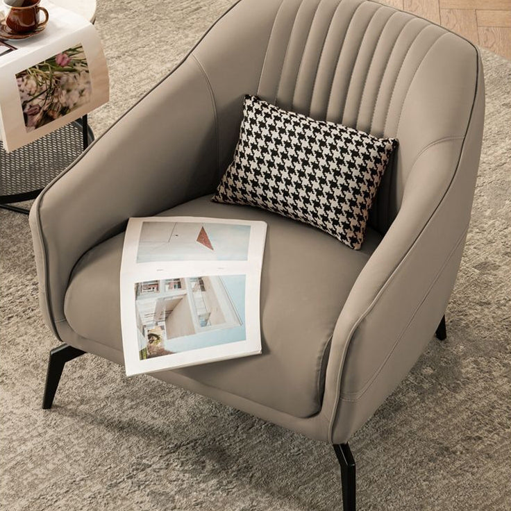 Scandinavian Leather Wood Streak Accent Chair — Without Footrest / Orange