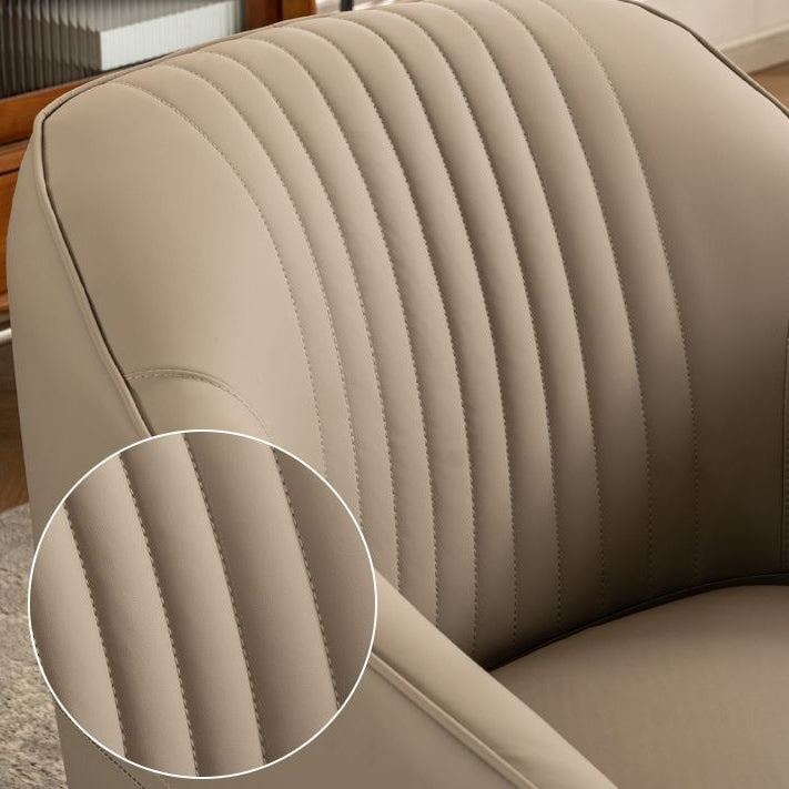 Scandinavian Leather Wood Streak Accent Chair — With Footrest / Orange