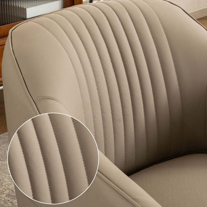 Scandinavian Leather Wood Streak Accent Chair — With Footrest / Orange