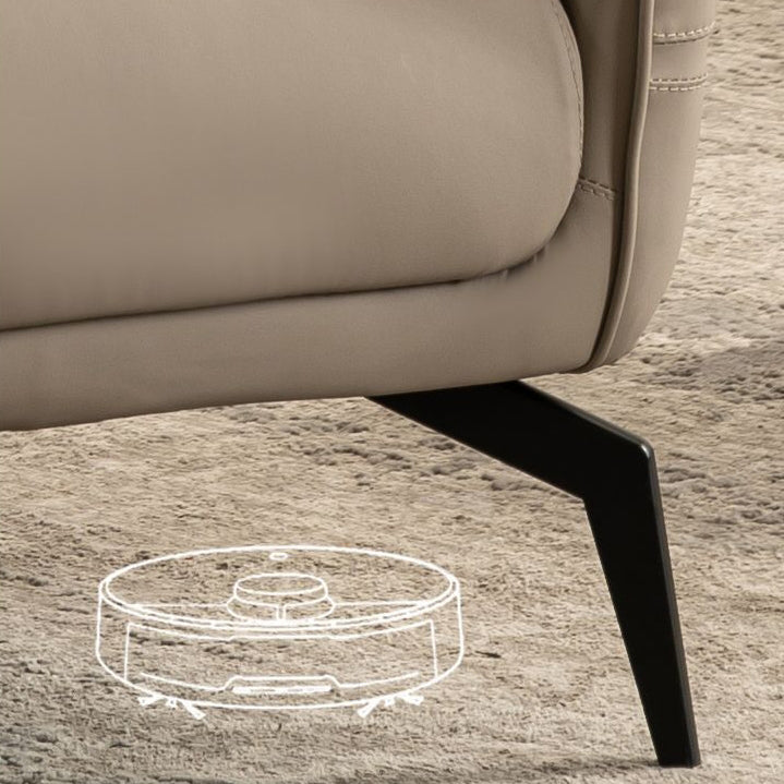 Scandinavian Leather Wood Streak Accent Chair — With Footrest / Gray