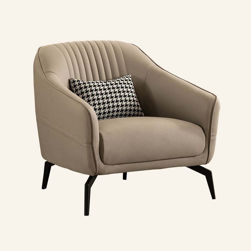Scandinavian Leather Wood Streak Accent Chair