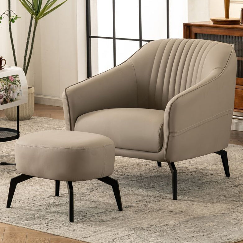 Scandinavian Leather Wood Streak Accent Chair