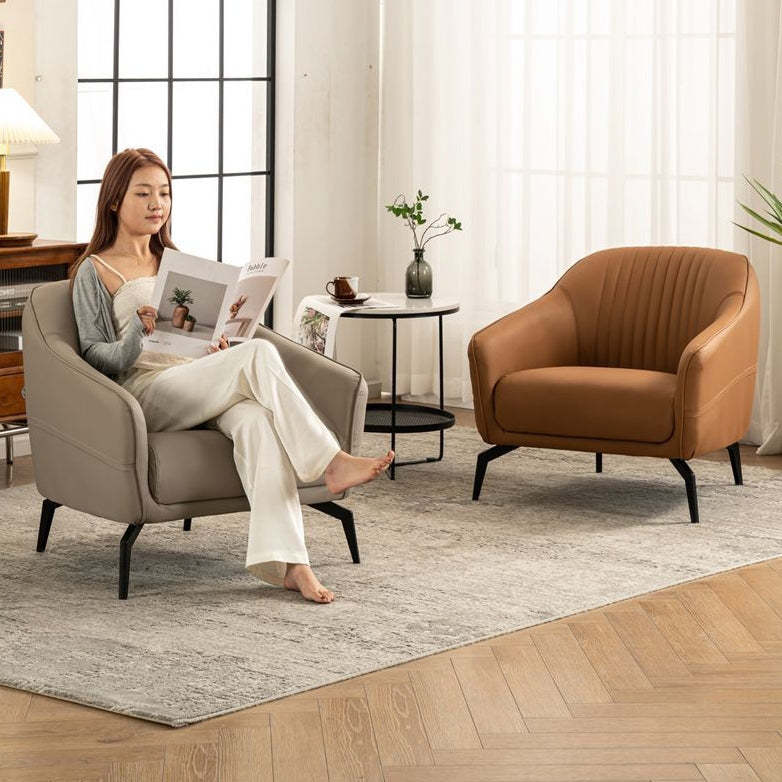 Scandinavian Leather Wood Streak Accent Chair