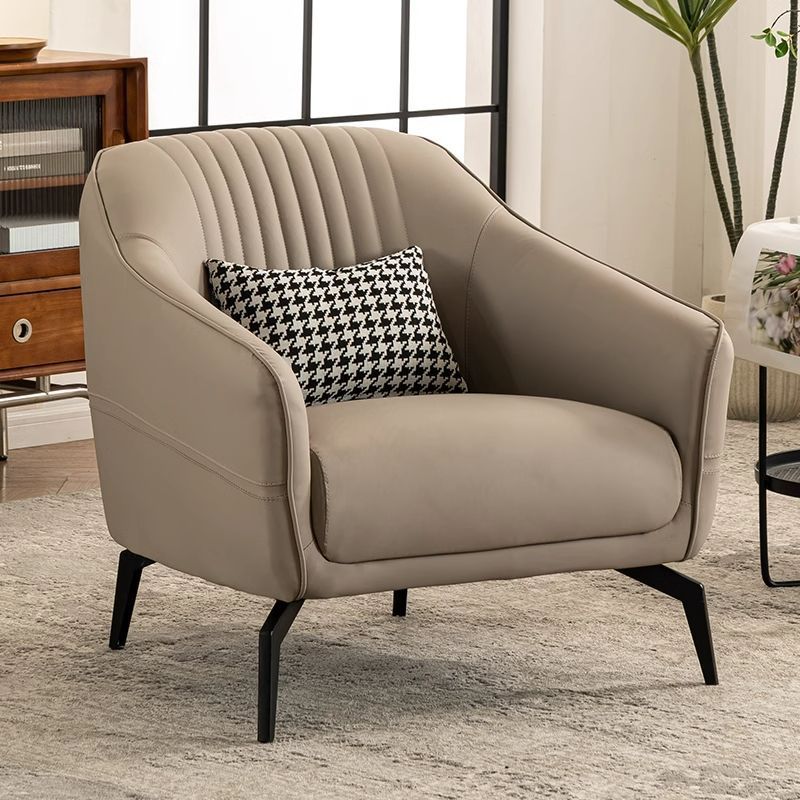 Scandinavian Leather Wood Streak Accent Chair — Without Footrest / Beige