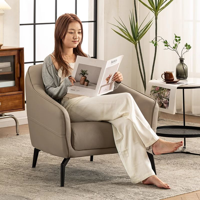 Scandinavian Leather Wood Streak Accent Chair