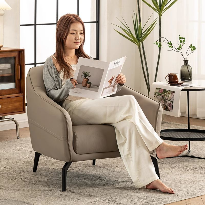 Scandinavian Leather Wood Streak Accent Chair