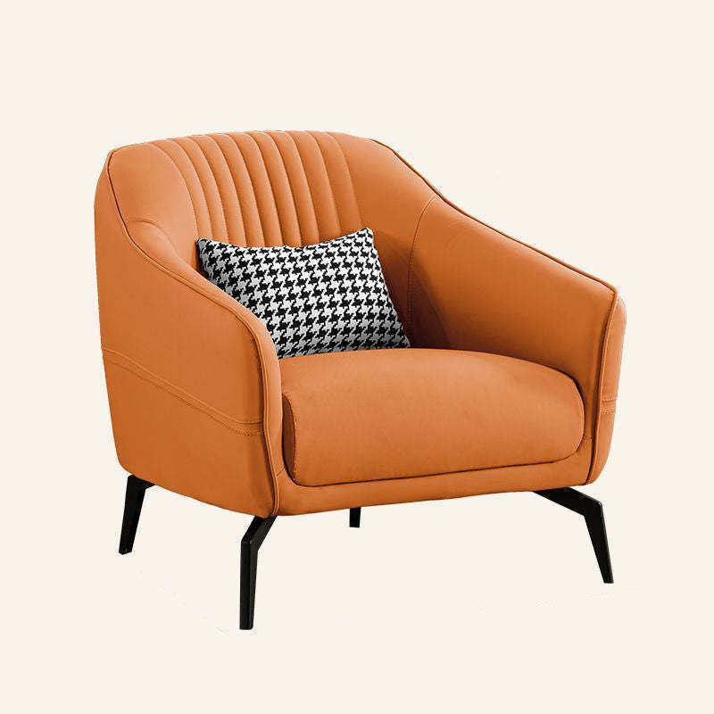 Scandinavian Leather Wood Streak Accent Chair