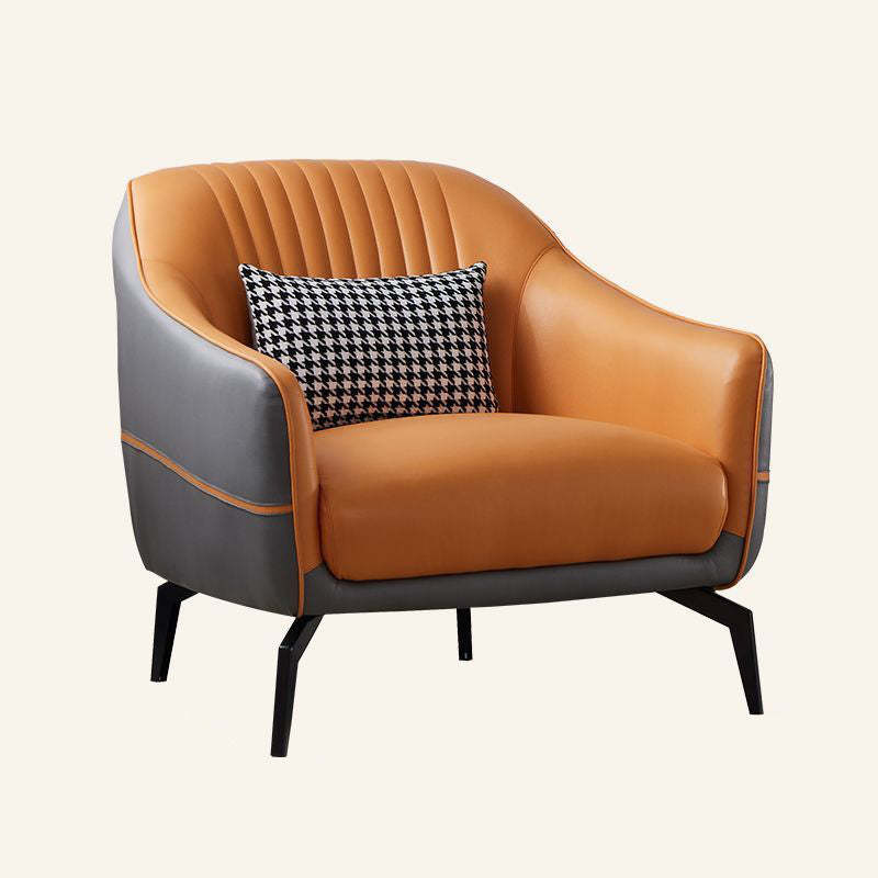 Scandinavian Leather Wood Streak Accent Chair