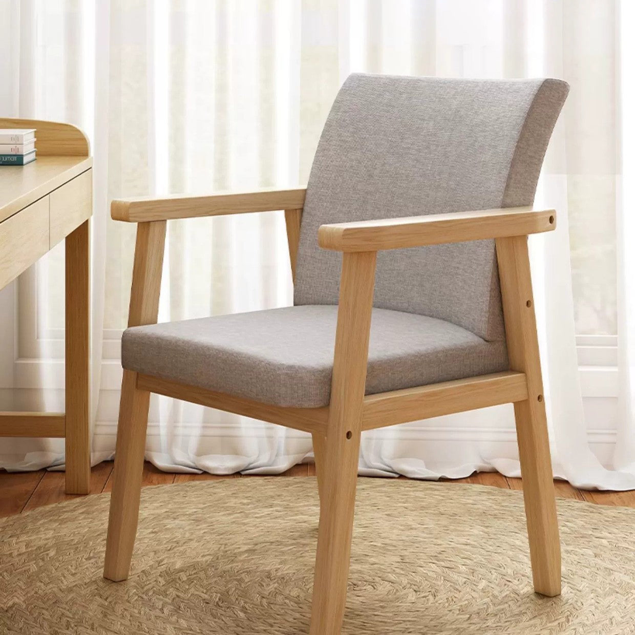 Nordic Rubber Wood Fabric Desk Chair