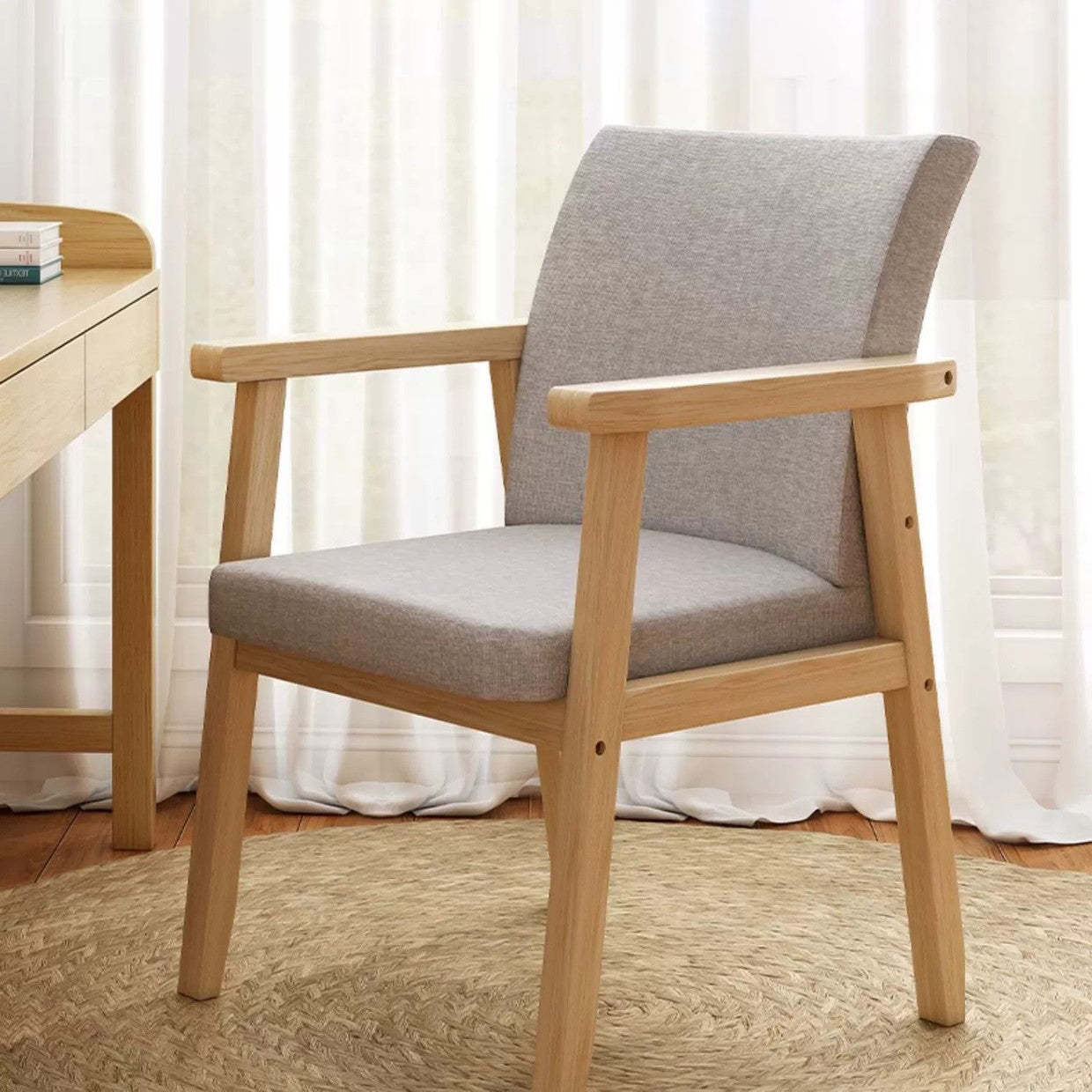 Nordic Rubber Wood Fabric Desk Chair