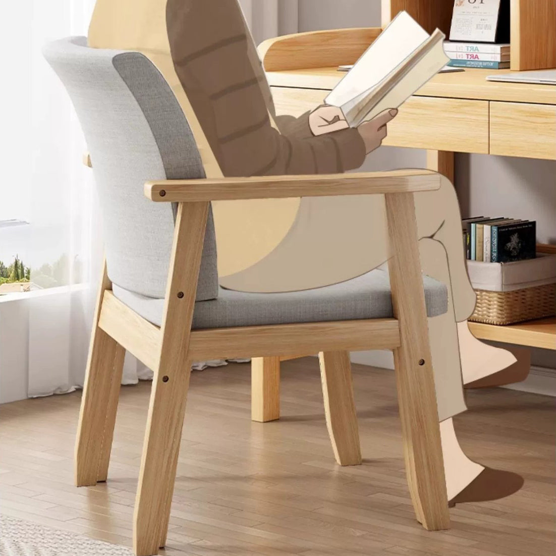 Nordic Rubber Wood Fabric Desk Chair