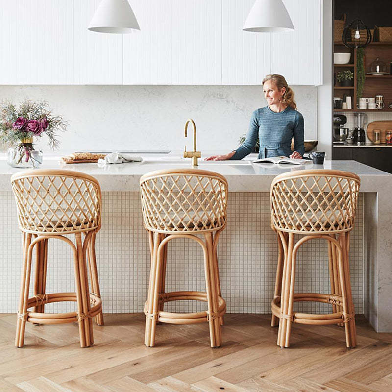 Nordic Rattan Curved-Back Bar Stool