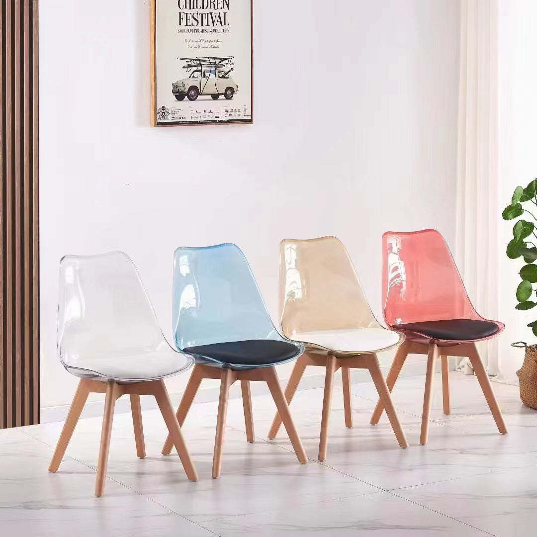 Nordic Transparent Plastic Leather High-Back Dining Chair — Blue