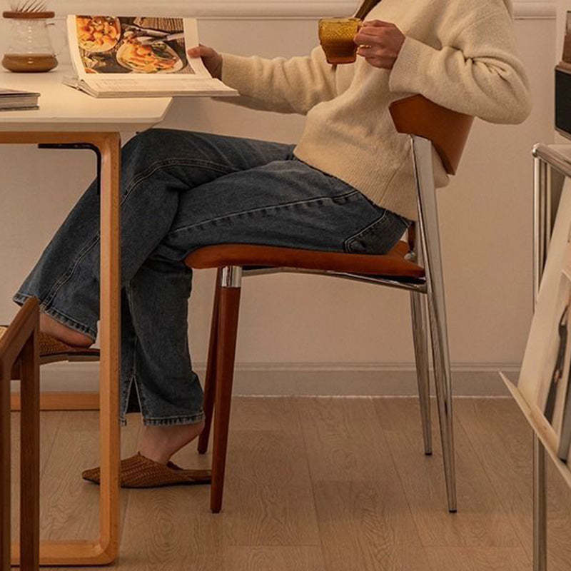 Scandinavian Curved Velvet Iron Wood Dining Chair